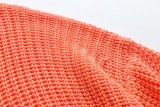 Orange V-Neck Drop Shoulder Loose Crochet Sweater Top