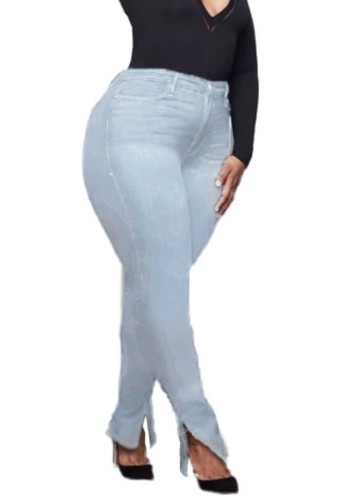 Plus Size Light Blue High Waist Slit Bodycon Jeans