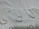 Lace Splicing Hollow Out Heart Print White Top