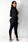 Black Long Sleeve Zipper Up Bodycon Jumpsuit