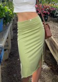 Light Green High Waist Slit Tight Pencil Skirt
