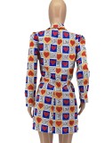 Africa Print Long Sleeve Turndown Collar Blazer Dress