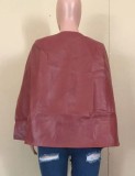 Red Slit Sleeves Leather Jacket