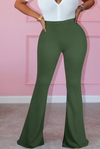 Green High Waist Flare Slim Fit Trousers