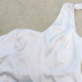 Plus Size White One Shoulder Slinky Maxi Dress