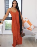 Orange Irregular Long Cami Top and Wide Pants Two Piece Set