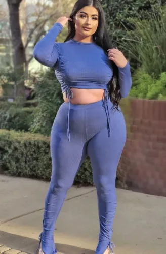 Blue Scrunch Strings Crop Top and Pants Two Piece Set