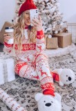 Christmas Print Long Sleeves O-Neck Pajama for Mommy Two Piece Set