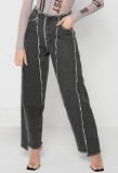 Black Patchwork High Wasit Jeans with Pocket