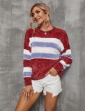 Wide Stripes Colorful O-Neck Pullover Drop Shoulder Loose Sweater
