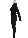 Black Long Sleeve O-Neck Sheath Top and Pant Two Piece Set
