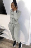 Grey Zipper Up Hoody Top and Pants Two Piece Set