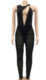 Black Cut Out Mesh O-Neck Sleeveless Bodycon Jumpsuit