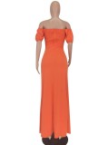 Orange Off Shoulder Cut Out Knotted Maxi Dress