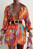 Africa Print Puff Sleeve Drop Shoulder Blouse Dress