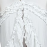 Plus Size White Off Shoulder O-Ring Irregular Frill Ruched Long Dress