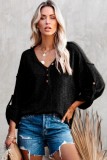 Black V-Neck Drop Shoulder Loose Knit Top