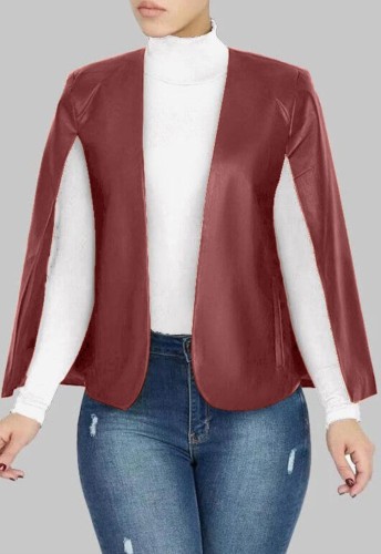 Red Slit Sleeves Leather Jacket