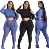 Blue Scrunch Strings Crop Top and Pants Two Piece Set