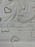 Lace Splicing Hollow Out Heart Print White Top