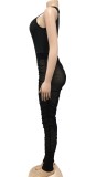 Black Cut Out Mesh O-Neck Sleeveless Bodycon Jumpsuit