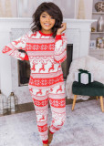 Christmas Print Long Sleeves O-Neck Pajama for Mommy Two Piece Set