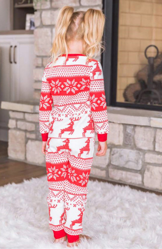 Christmas Print Long Sleeves O-Neck Pajama for Kids Two Piece Set