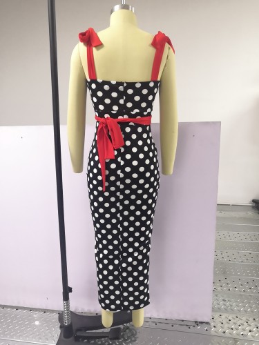 Dot Print Knotted Cami Maxi Bodycon Dress