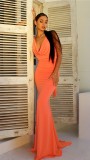 Orange Plunge Neck Strapless Backless Sheath Mermaid Dress