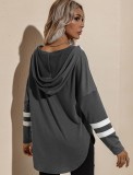 Grey V-Neck Long Sleeves Side Slit Hoody Shirt