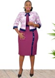 Plus Size Rose O-Neck Office Dress and Floral Coat Two Piece Set