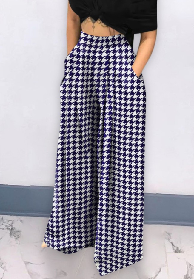 Print Pockets High Waist Loose Trousers