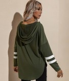 Green V-Neck Long Sleeves Side Slit Hoody Shirt