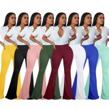 Green High Waist Flare Slim Fit Trousers