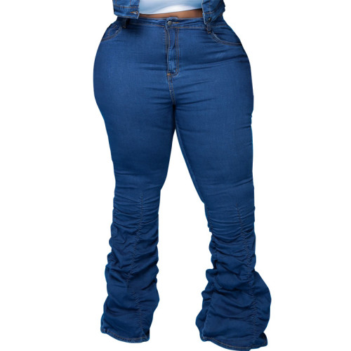 Plus Size Blue Denim Stack Pants