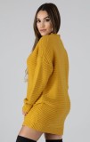 Yellow Pullover Drop Shoulder Long Sleeve Long Sweater