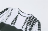 Black and White Print O-Neck Long Sleeve Mini Dress