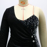 One Shoulder Rhinestone Irregular Mini Dress