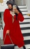 Red Long Sleeve Button Up Loose Blouse Jumpsuit
