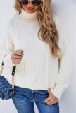 White Turndown Collar Drop Shoulder Long Sleeves Pullover Sweater