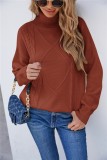 Brown Turndown Collar Drop Shoulder Long Sleeves Pullover Sweater