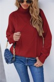Red Turndown Collar Drop Shoulder Long Sleeves Pullover Sweater