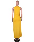 Yellow Drawstring Side Slit Long Tank Dress