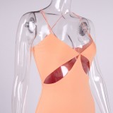 Pink Cut Out Slit Cami Halter Long Tight Dress