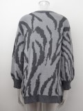 Grey Leopard Print Long Sleeves Sweater Cardigan