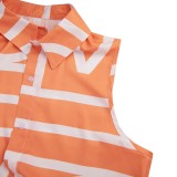 Print Orange Buttoned Open High Low Blouse Dress