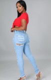 Light Blue Ripped Distressed High Waist Bodycon Jeans