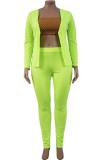 Plus Size Light Green Long Sleeve Coat and High Waist Pants Two Piece Set