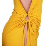 Yellow Drawstring Side Slit Long Tank Dress