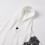 Black Irregular Lace White Long Sleeves Hoody Top